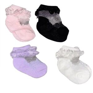 Charming Lace Trim Kids Socks Set - Pink, Black, Purple, White
